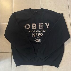 Obey Black Crewneck Sweater with White Print